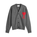 Ami Large A Heart Cardigan 'Grey/Red'